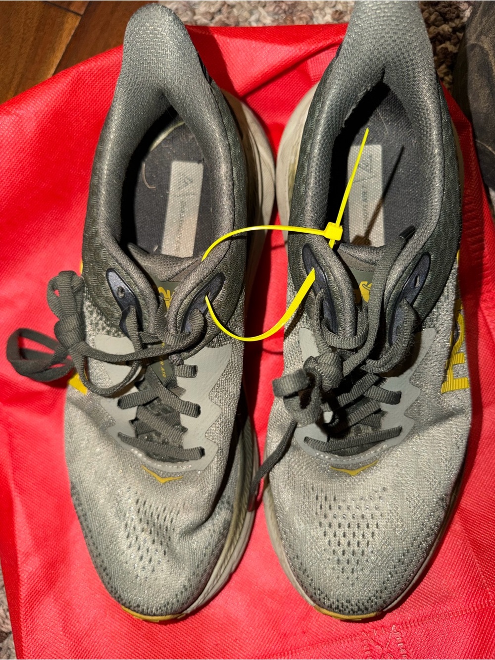 Hoka Gray and Yellow Athletic Running Shoes